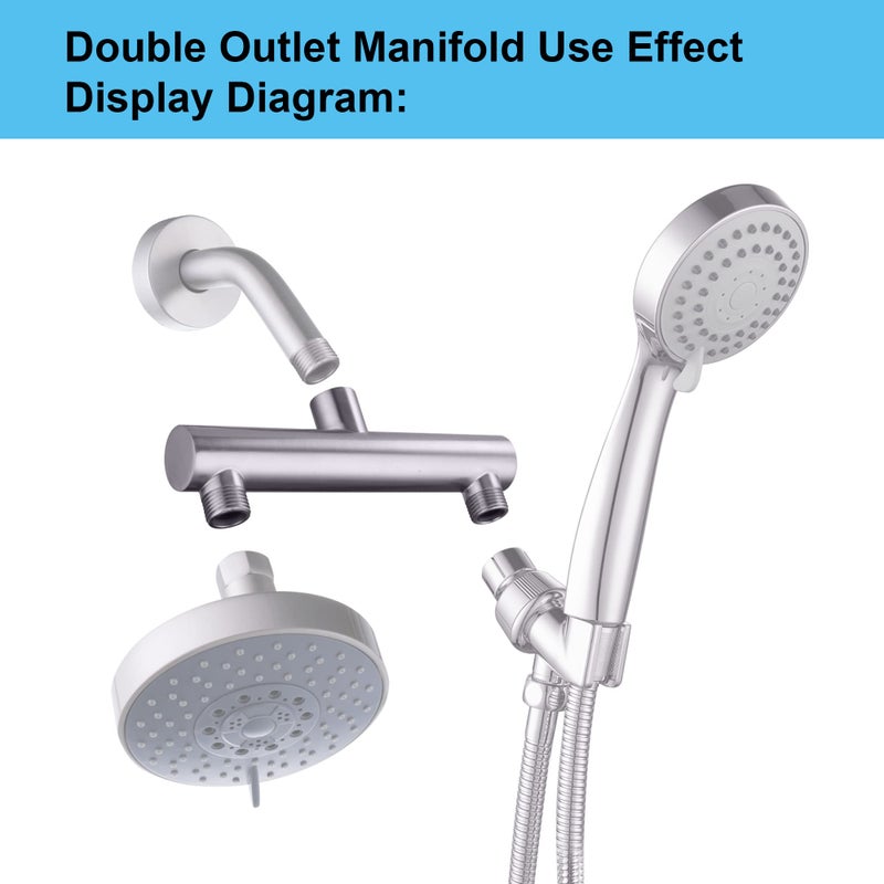 AZOS Double Outlet Shower Manifold Brushed Nickel, Suitable for Dual Sprayer Showering System, Can Connect Two Showerheads - Double Enjoyment - Image 2